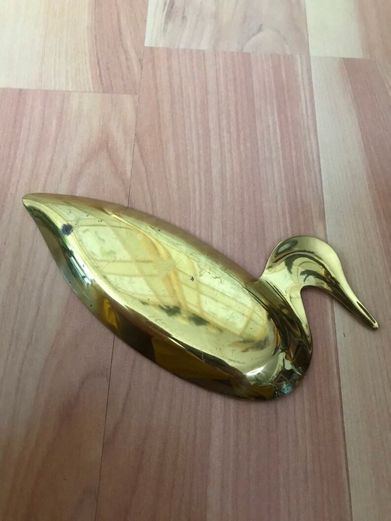 Vintage Brass Duck Trinket Dish Catchall Jewelry Loose Change Earring Holder Ring Catcher