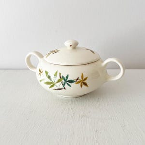 Salem China Co Sugar Bowl Woodland Pattern Cream Green Leaf Vintage MCM Lid