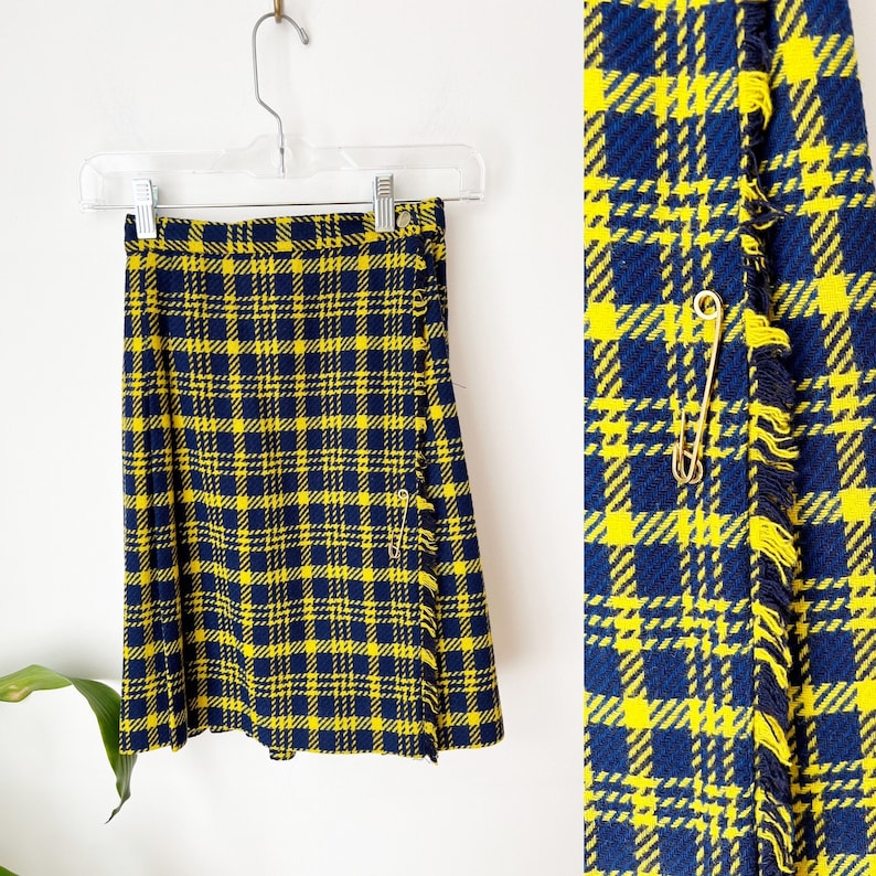 Girls 8 Years Girls Plaid Skirt, Vintage Plaid Skirt, 1950s Girls Plaid Skirt / Vintage Blue Plaid Kilt Skirt / Winter 8 Youth 8 Girl imagem 1