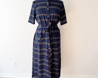 GRÖSSE XL Pendleton Schurwolle Gestreiftes Etuikleid / Gestreiftes Alltagskleid mit Taschen / Schluppen Taille Bescheiden
