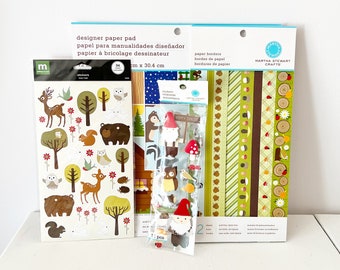 Woodland Scrapbook Paper Stickers Owls Raccoon Squirrel 3D Dimensional Stickers Woodland Mushroom Forest / Martha Stewart Crafts Gnome