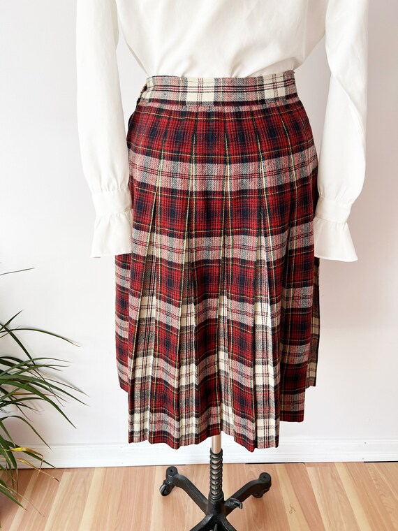 SIZE M 1960s Red & Blue Tartan Plaid Wool Skirt /… - image 4