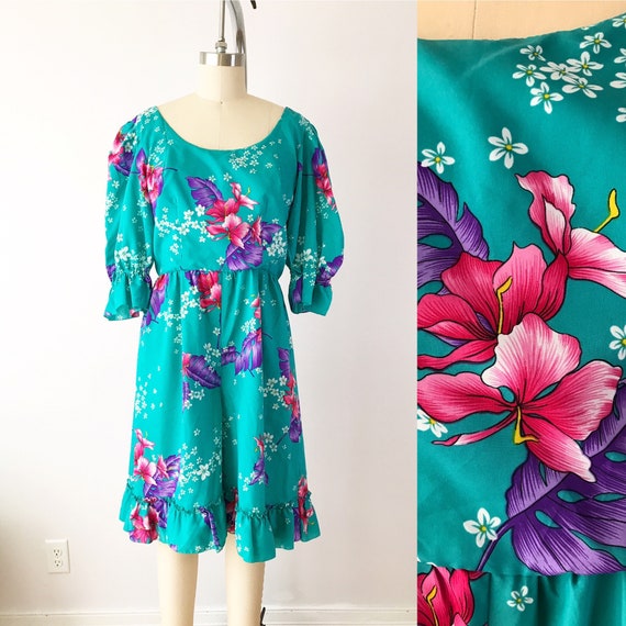 SIZE S 70s Hawaiian Floral Jumpsuit - 1970s Mod B… - image 1