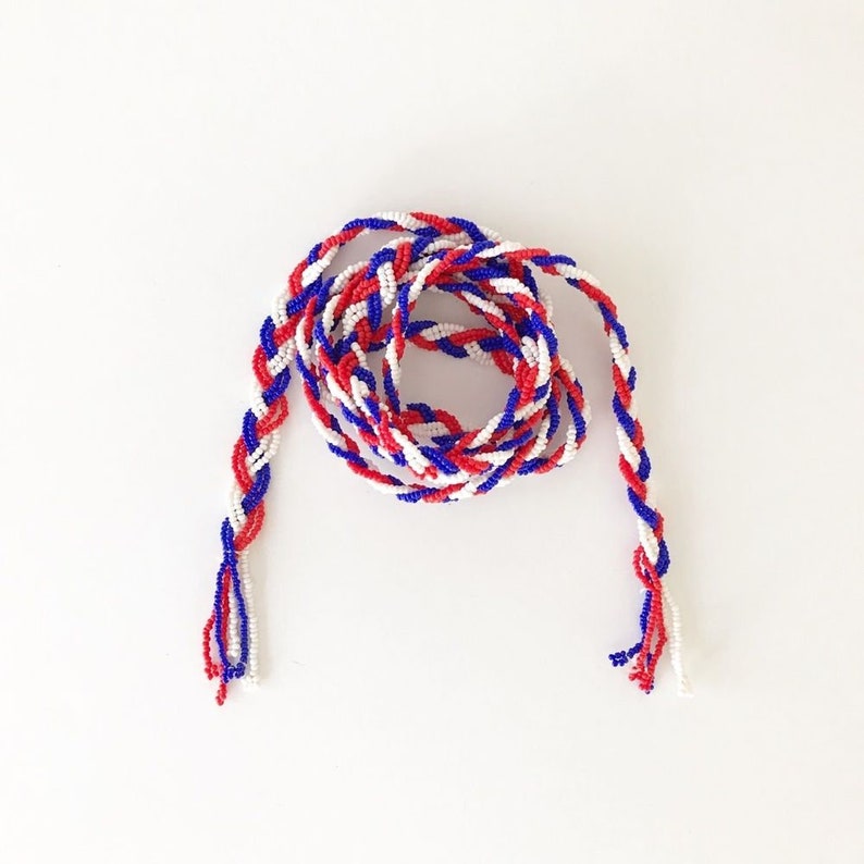 Vintage Seed Bead Braided Rope Necklace Red Blue Belt Etsy