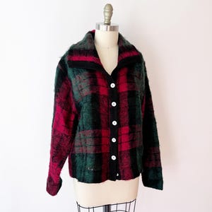 SIZE L Vintage Mohair Glentilly Cardigan Scottish Plaid L