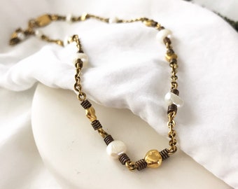 Vintage Nine West Gold & Pearl Choker Necklace