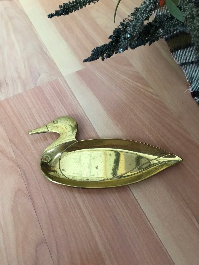 Vintage Brass Duck Trinket Dish Catchall Jewelry Loose Change Earring Holder Ring Catcher