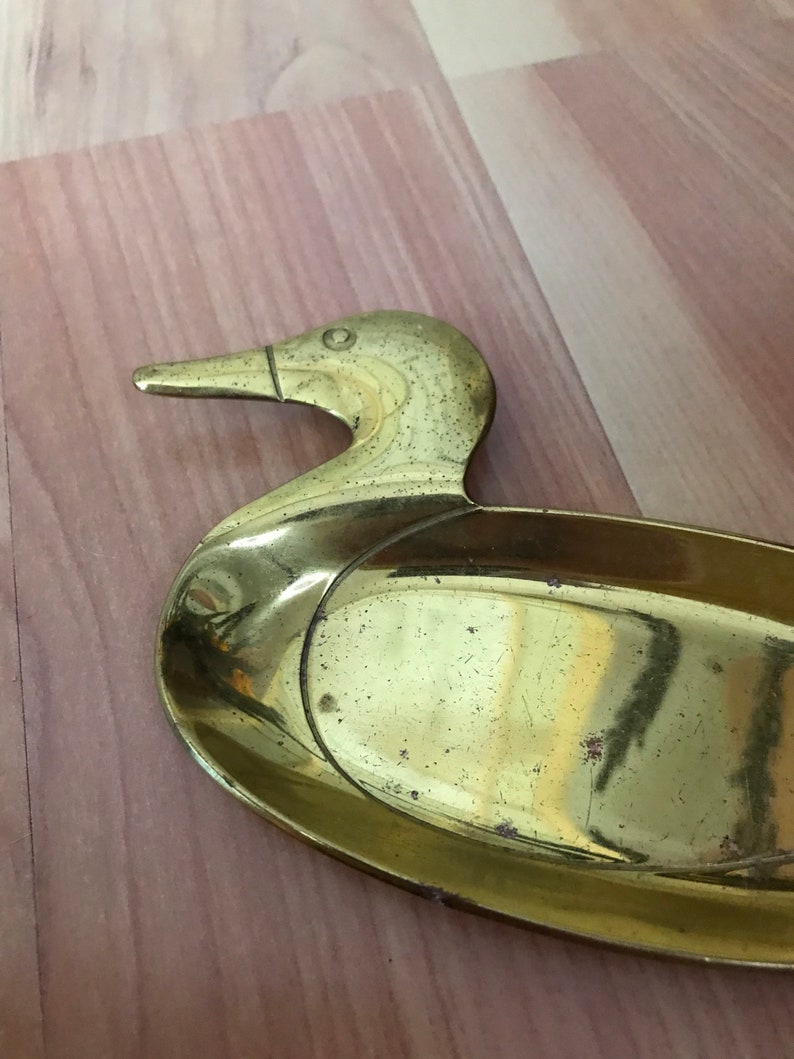 Vintage Brass Duck Trinket Dish Catchall Jewelry Loose Change Earring Holder Ring Catcher