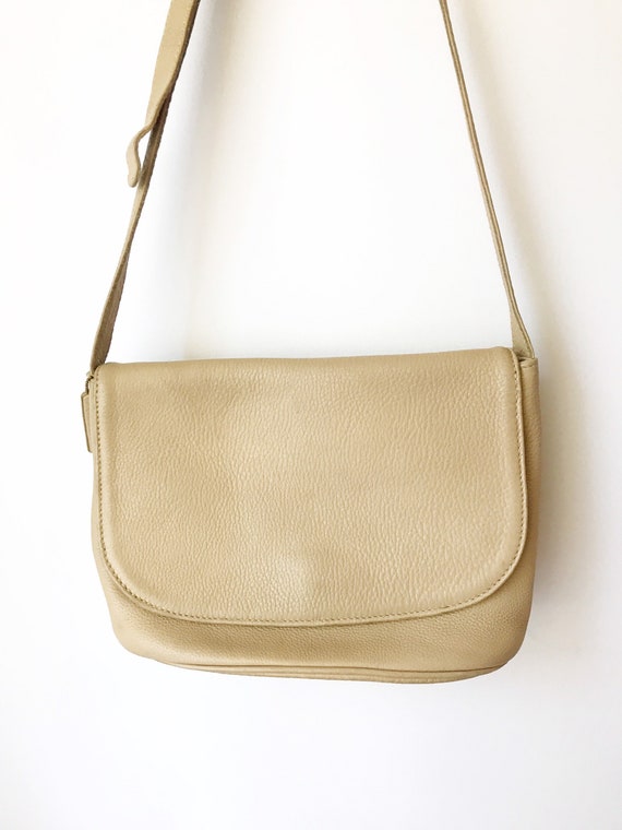 1980s Cream Pebbled Leather Cross Body Bag Coach Sonoma 