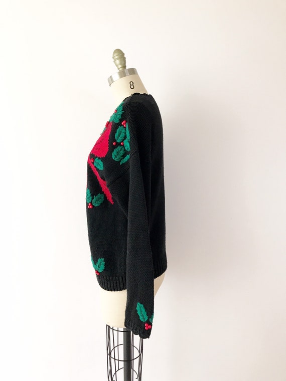 SIZE S 1980s Christmas Holly Holiday Sweater / 80… - image 4