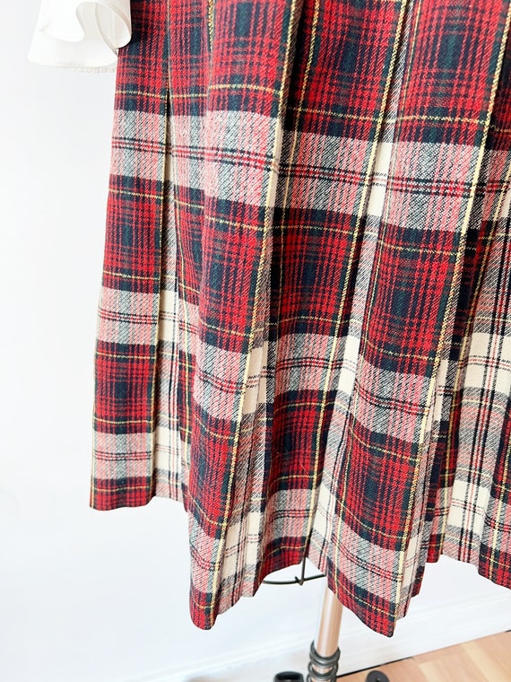 SIZE M 1960s Red & Blue Tartan Plaid Wool Skirt /… - image 5