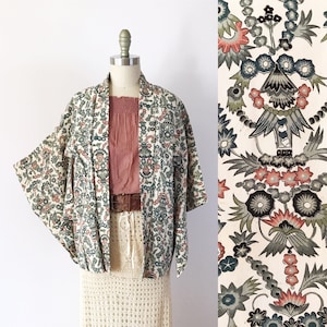 SIZE S /M Vintage Japanese Haori Kimono Short Jacket Kimono Japan William Morris Inspired Print Pattern Short Cropped image 1