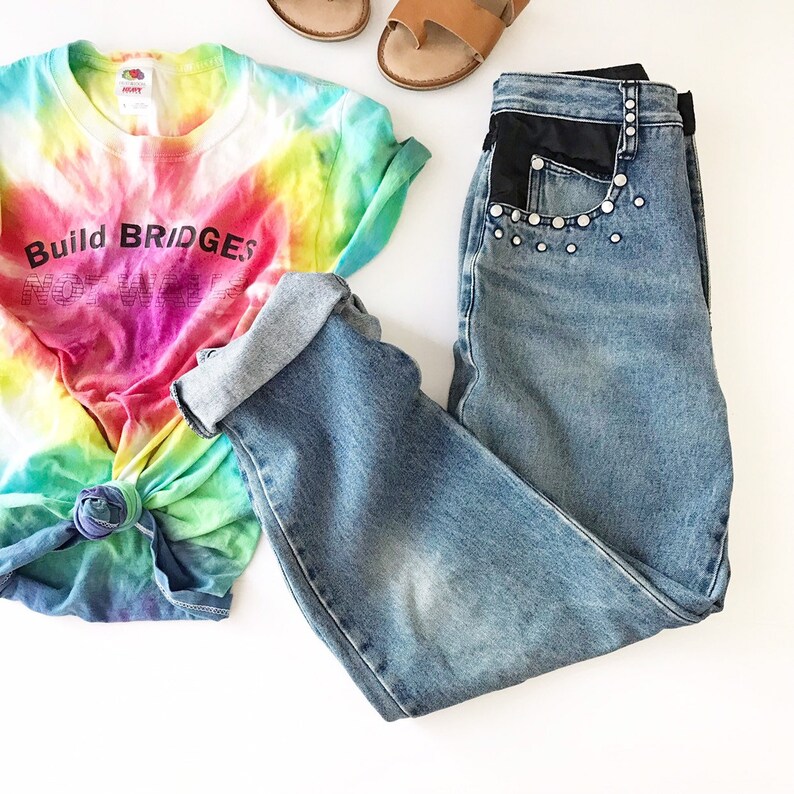1980s Vintage GET USED Studded Hip Hop Jeans 80s Size 8 Denim Jeans