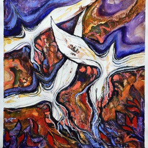 Out of Flames...Wings, mixed media painting