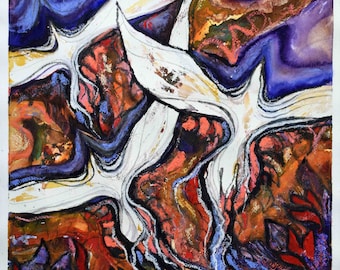 Out of Flames...Wings, mixed media painting