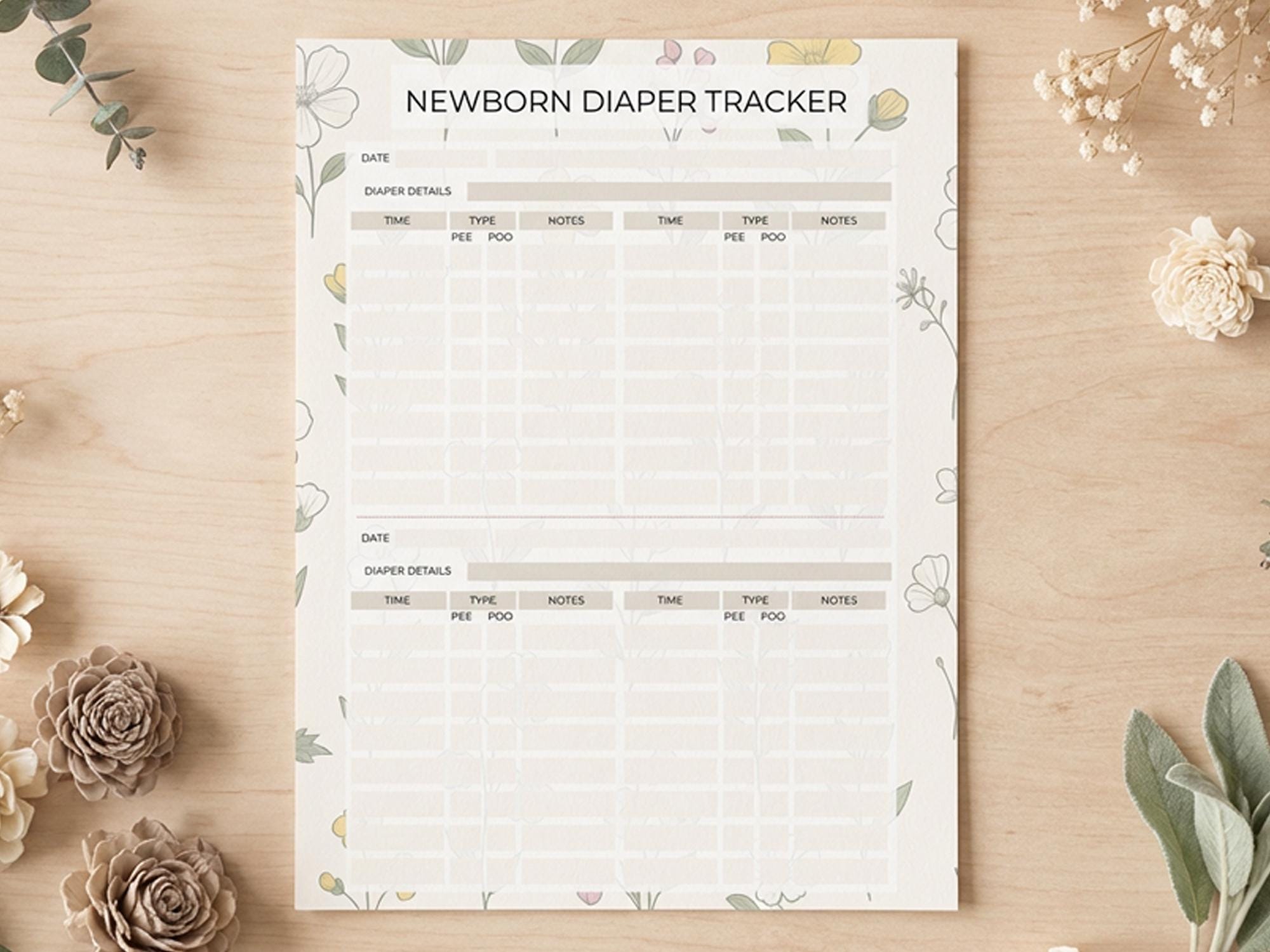 Newborn Diaper Tracker Printable | Baby Diaper Log | Infant Diaper ...
