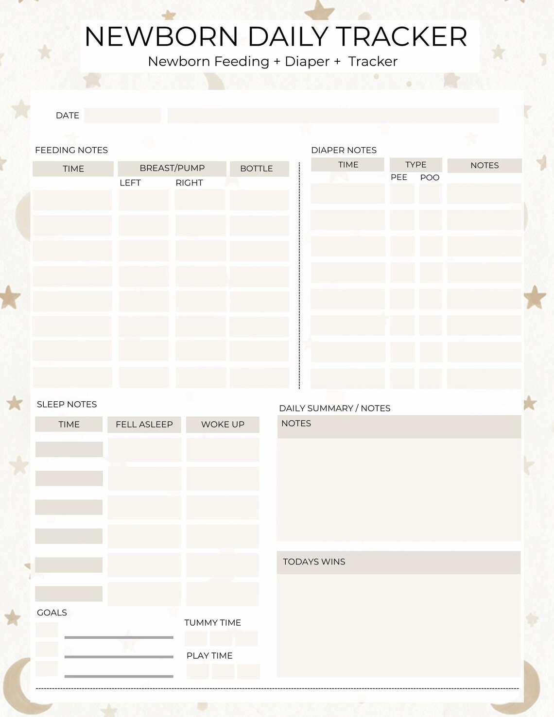 Newborn Daily Tracker Printable | Baby Feeding Sleep Diaper Log ...