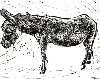 Donkey Linoleum Block Print