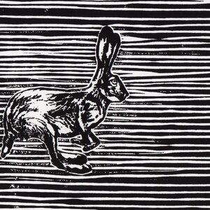 Running Hare Linoleum Block Print