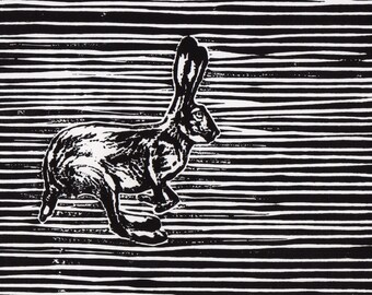 Running Hare Linoleum Block Pring