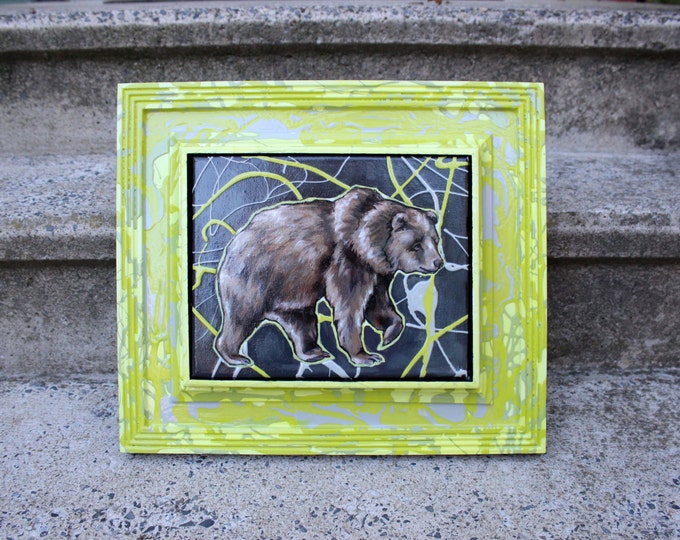 Green & Gray Framed Bear Painting