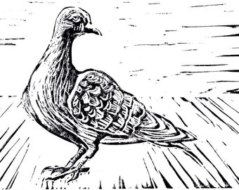 Pigeon Linoleum Block Print