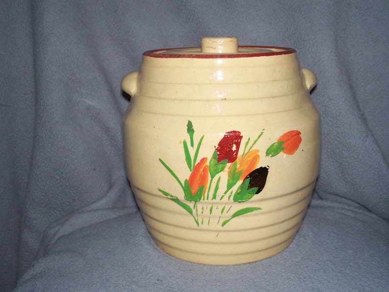 REDUCED Antique Red Wing Saffron Ware Cookie Jar with Lid Etsy