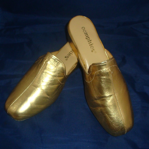 Vintage Oomphies Granada Classic Gold Leather Slippers/ Shoes(1980s) Size 8 (New Old Stock)