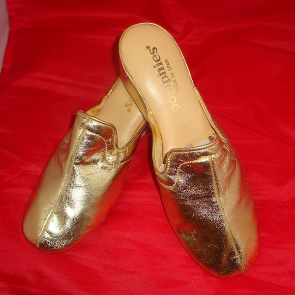 Vintage Oomphies Granada Classic Gold Leather Slippers/ Shoes(1980s) Size 5 (New Old Stock)