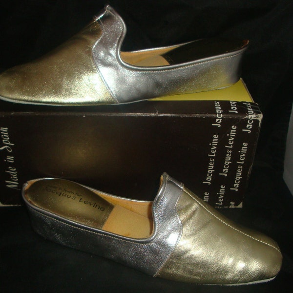 Vintage Jacques Levine Multi Metallic Leather Slippers/House Shoe Size 8 (New Old Stock)