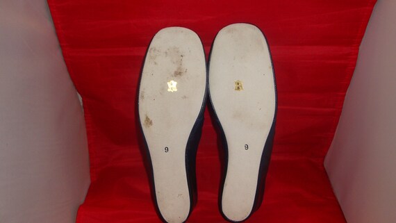 Vintage Jacques Levine Navy Blue Leather Slippers… - image 4