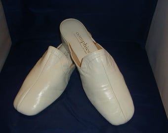 Vintage OOMPHIES Granada Classic Snow White skórzane kapcie/buty rozmiar 11 (nowe stare zapasy)