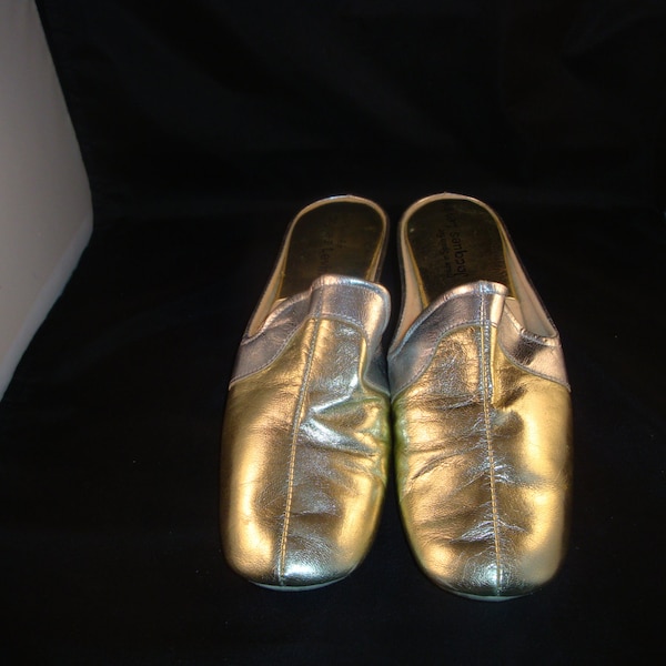 Vintage Jacques Levine Multi Metallic Leather Slippers/House Shoe Size 6.5