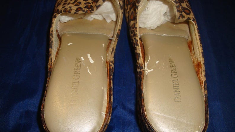 Vintage Daniel Green Glamour Cheetah Micro suede Print Slippers Size 7.5 image 7
