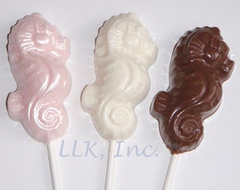 Chocolate Seahorse Lollipop, 1 ea., poly bag, tied with ribbon, Sea Horses, sold by the each