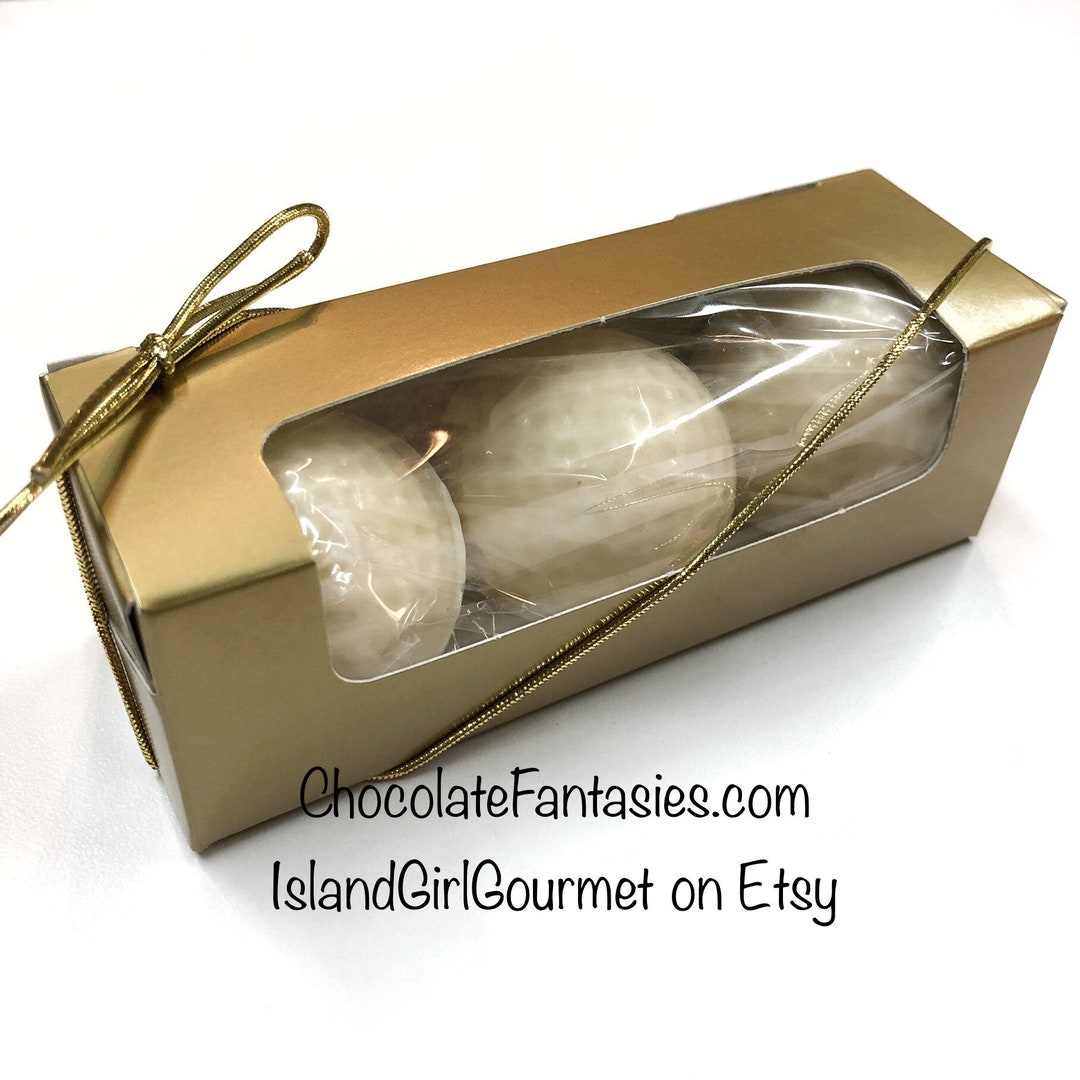 Chocolate Golf Balls, 3 Pack, Solid, Life Size, Gift Boxed, Tied With