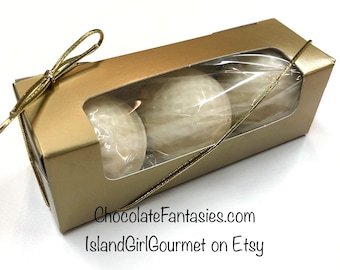 Chocolate Golf Balls, 3 Pack, Solid, Life Size, gift boxed, tied with stretch ribbon