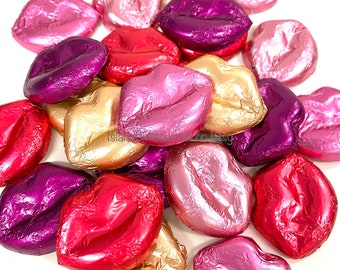 Foil Wrapped Mini Lips, Milk Chocolate, Red or Multi Foil, 1 Pound, Approx. 60 pcs