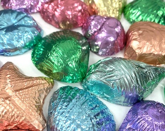 Foil Wrapped Chocolate Seashells, Half Pound Any Chocolate Flavor, Any Foil Color, approx 20-23 pcs