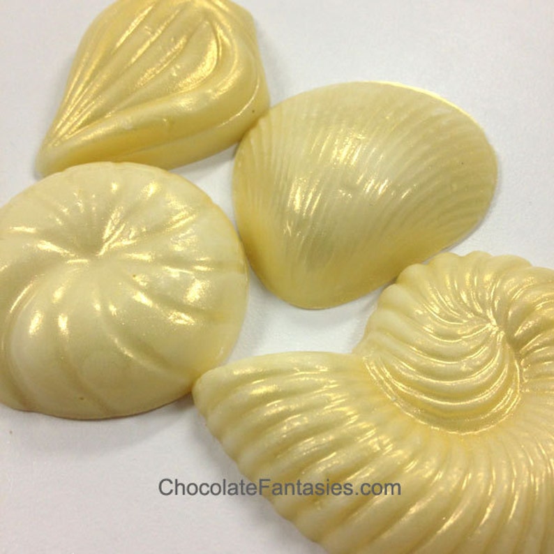 Pearlized Chocolate Seashells 1 lb, approx 43 pcs. Cake Decoration, Luster Finish, Approx Sizes 1 3, Asst. Flavors image 7