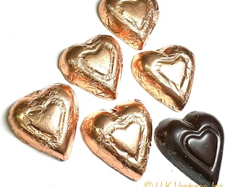 Semi Sweet Dark Chocolate Foil Wrapped Hearts, approx. 30 pc., 1/2 pound bag, tied with ribbon