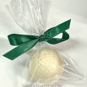 Single Solid Chocolate Life Sized Golf Ball, 1 ea., gift bag, tied with ribbon