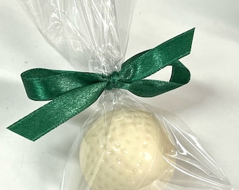 Single Solid Chocolate Life Sized Golf Ball, 1 ea., gift bag, tied with ribbon color of your choice