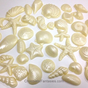 Pearlized Chocolate Seashells 1 lb, approx 43 pcs. Cake Decoration, Luster Finish, Approx Sizes 1 3, Asst. Flavors image 1