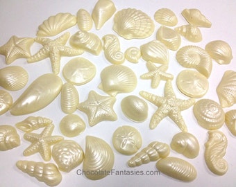 Pearlized Chocolate Seashells 1 lb, approx 43 pcs. Cake Decoration, Luster Finish, Approx Sizes 1&quot; - 3&quot;, Asst. Flavors