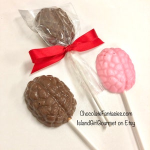 Chocolate Brain Lollipop, Neurology Chocolates, Psychology, Psychiatry, Halloween, Zombie, sold by the each image 1