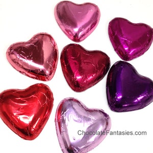 Foil Wrapped Flat Hearts Any Chocolate Flavor, Any Foil Color, Bulk Box 1 lb., Approx. 43 pcs.