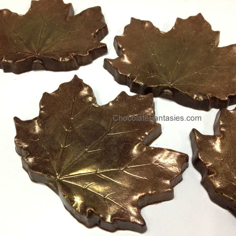 Large Chocolate Maple Leaf Favors, Wedding Favor Autumn Leaves Chocolates, Plain, Bronze & Gold image 3