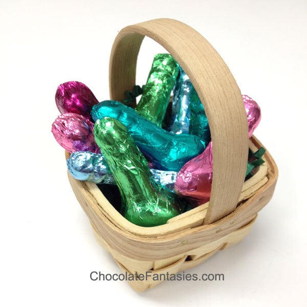 Teenie Peenies in a Basket, Foil Wrapped Chocolate Penises 9 pcs, Adult Easter Gift, Bachelorette Party, Gay Pride
