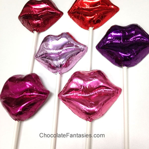 Foil Wrapped Lip Lollipop Any Chocolate Flavor, Any Foil Color, Sold by the each